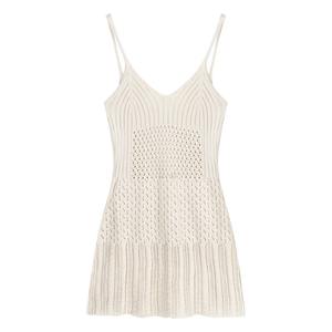 Robe nuisette tricotée romantique à col rond pour femme, couleur abricot unie, dos nu, sans couture, mini-jupe d'été - Product Image 5