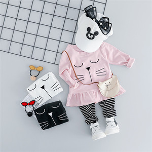 Fashion Clothing Cartoon <b>Cat</b> <b>T</b>-Shirt and Leggings Factory Manufacturer in Ahmedabad for Little Girls - Product Image 1