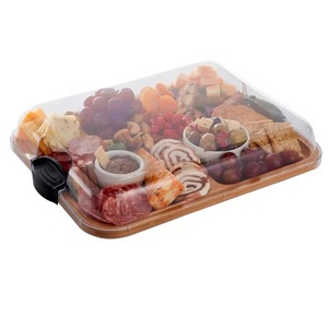Plateau à fromage en bambou avec couvercle 35,5x28x1,5cm, plateau de service multi-compartiments pour apéritifs de fête - Product Image 1