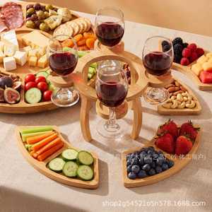 Plateau à fromage rond en bambou avec porte-verres à vin, plateau rotatif pour apéritifs et en-cas pour servir lors de fêtes - Product Image 4