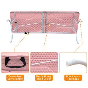 Mesa Plegable Portátil Rosa de 8 pies con Marco de Metal y Plástico para Exteriores, Ideal para Campamentos, Picnics, Fiestas, Cenas y Uso en Patios - Product Image 4