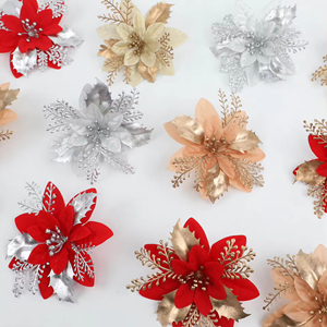 Vente en gros d'usine, fleurs artificielles <span class=keywords><strong>de</strong></span> Noël <span class=keywords><strong>de</strong></span> 12 cm et 15 cm, fleurs artificielles <span class=keywords><strong>de</strong></span> Noël en paillettes, ornement <span class=keywords><strong>de</strong></span> poinsettia - Product Image 5