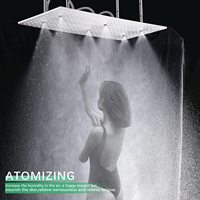 Système de douche de luxe thermostatique en nickel brossé avec jets pluie et brume, grande douche de plafond double fonction 15,7 x 31,5 pouces
