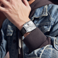 Jam Tangan Pria OLEVS 9914 Original Fashion Quartz Arloji Tali Baja Mesh Tahan Air Bercahaya Fase Bulan Kronograf Bentuk Persegi