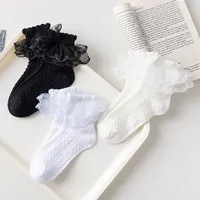 Chaussettes d'été pour filles, chaussettes à volants pour bébés et enfants, chaussettes en coton à volants blancs et noirs en dentelle pour enfants de 1 à 14 ans