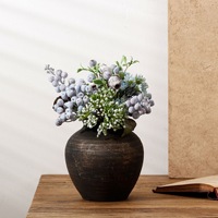 Dunkelbraune Verwitterte Terrakotta-Vase Rustikale Keramik-Blumenvasen Runde Töpfe für Wohnzimmer-Tischdekoration