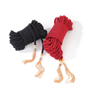 Black And <b>Red</b> <b>Silk</b> Rope Bondage With Metal Ends Tassel Adult Toys For BDSM Training 10 Meter Length - Product Image 4
