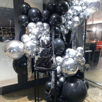 Kit de guirlande de ballons noirs et argentés de luxe avec ballons en aluminium étoilés et ballons confettis pour la remise des diplômes, fête disco rétro, anniversaire