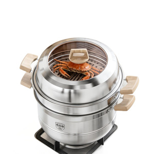 304 Stainless Steel <b>Steamer</b> 3 Layer Large Capacity For Home And Commercial Use With Wooden Handles - Product Image 1