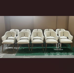 Chaise simple minimaliste nordique avec pieds en métal, chaise en cuir rembourrée de luxe pour hôtel, salle de conférence, restaurant, usage commercial - Product Image 1
