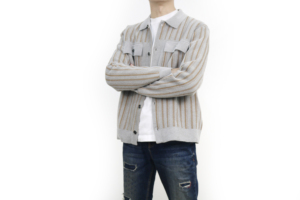 Autumn Breathable Latest Design Lapel Neck Striped Long Sleeve Single Button Chest Pockets <b>Knit</b> <b>Cardigans</b> Sweater for <b>Men</b> - Product Image 4