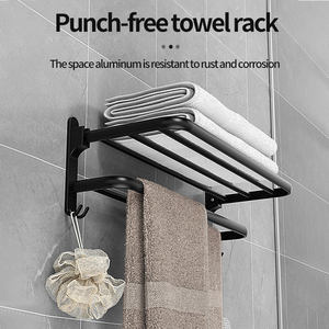 Toallero de aluminio espacial, estantes de almacenamiento dobles antioxidantes anticorrosión sin perforaciones gruesos para baño de Hotel en casa - Product Image 4