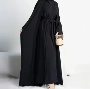 Ethnic Clothing 2 Piece Abaya Slip Sleeveless Hijab Dress Matching Muslim Sets Plain Open Abayas