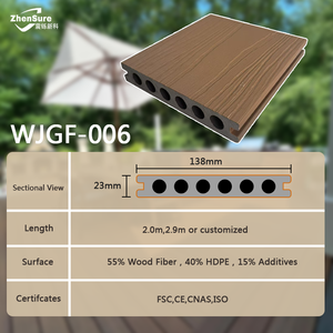 Plancher extérieur <span class=keywords><strong>en</strong></span> composite <span class=keywords><strong>bois</strong></span>-plastique (WPC) moderne 138x23mm, creux, imperméable, avec traitement <span class=keywords><strong>de</strong></span> surface à grain <span class=keywords><strong>de</strong></span> <span class=keywords><strong>bois</strong></span> brossé - Product Image 2