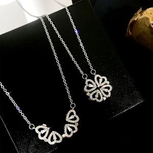 Nouveau collier tendance en acier inoxydable avec incrustation de zircon, deux modes de port, cœur magnétique, trèfle à quatre feuilles pour mariages et fêtes - Product Image 2