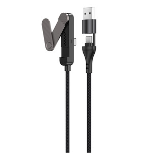 Câble tressé 2-en-1 60W à charge rapide et transfert de données avec support pliable pour téléphones mobiles compatible iPhone 17 - Product Image 1