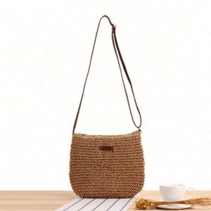 Bolso de Playa de Paja Tejida para Mujer, Estilo Bandolera, Hecho a Mano, Resistente al Agua, Portátil, con Intercomunicador - Product Image 1
