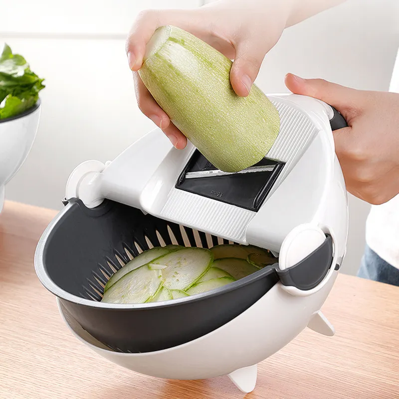 Hot sell 9 In 1 Multifunction Vegetable Cutter With Drain Basket Magic Rotate Vegetable Slicer Portable Chopper Grater custom