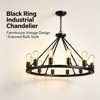 Lustre industriel noir vintage style ferme avec ampoules apparentes pour salon, salle à manger, chambre à coucher