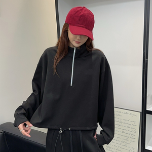 Nuova Collezione Autunnale: Felpa Sportiva da Donna in Cotone e Spandex con Motivo a Lettere in Rilievo, Mezza Zip, Maniche Lunghe, Collo Alto, Vestibilità Morbida e Slim Fit - Product Image 3