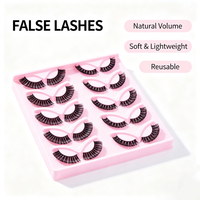 10 paires de faux cils en cheveux synthétiques, 2 styles, 3D, denses, effilés, croisés, évasés, réutilisables, plateau rose, 20 pièces, vente en gros, pour femmes