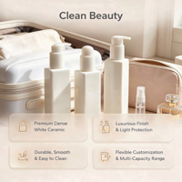 En stock, flacons de recharge en céramique blanche de luxe, flacons carrés en céramique pour cosmétiques, contenants de distribution de lotion, emballages pour sérum de soin de la peau