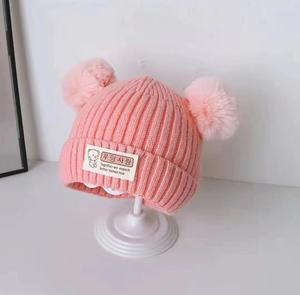 Automne hiver nouveau bébé <span class=keywords><strong>béret</strong></span> garçons et filles bonnet tricoté avec Pom couleur unie chaud coton accessoires pour enfants - Product Image 6
