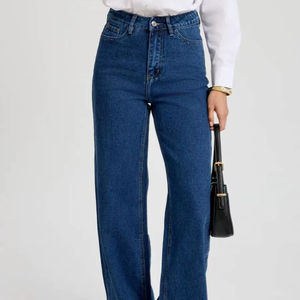 Jeans de Mezclilla de Pierna Ancha y Transpirables para Mujer, Cintura Alta, Azul Claro, Ropa Casual, Fabricante, Venta al por Mayor - Product Image 1