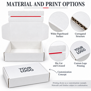Caja de Cartón Corrugado Blanca Impresa Personalizada con Tira de Apertura para Envíos Postales, Embalaje para Pedidos de Comercio Electrónico, Venta al por Mayor - Product Image 1