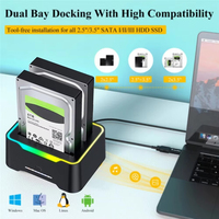 Docking Station Enclosure Hard Drive Eksternal Dual Bay USB 3.0 ke SATA untuk HDD/SSD 2.5/3.5 Inch