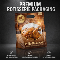 Sac personnalisé anti-buée à fond carré avec poignée pour l'emballage de poulet rôti, de viande de rôtisserie et d'aliments, sac à fond plat