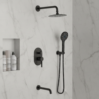 Ensemble de douche mural thermostatique en laiton noir mat à 3 voies avec cascade, design personnalisé, pour salle de bain