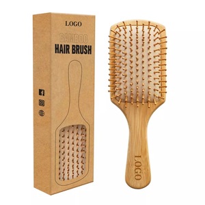 Natürliche Bambus Haar bürsten Großhandel Holz breite Kamm bürste für lockige benutzer definierte Logo Holz Haar Entwirrungs bürste Set - Product Image 3