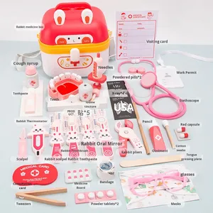 Lapin en bois <span class=keywords><strong>docteur</strong></span> Kit de jeu jeu de simulation ensemble d'outils boîte en plastique jeu médical Simulation jeu de simulation pour enfants garçons filles - Product Image 3