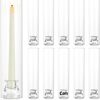 Porte-bougie cylindrique en verre borosilicate de haute qualité, avec un design conique coupe-vent, idéal pour les mariages et les fêtes.