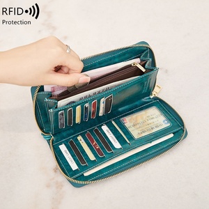 Borsa multifunzione RFID da donna con pochette-arge Vintage in tinta unita portamonete Multi-card <span class=keywords><strong>porta</strong></span> <span class=keywords><strong>carte</strong></span> portafoglio lungo - Product Image 5
