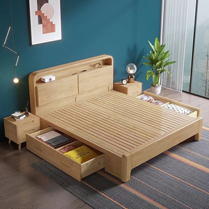 Nordic Style Solid Wood Bed 1.8M Double With Storage High Box Bedroom Furniture Pine Wood <b>Drawer</b> Storage Bed - Product Image 1