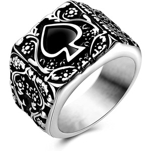 Anello Creativo a Forma di Picche e Cuori Stile Poker, Accessorio Vintage Hip Hop Unisex, Gioiello Audace per Uso Quotidiano - Product Image 1