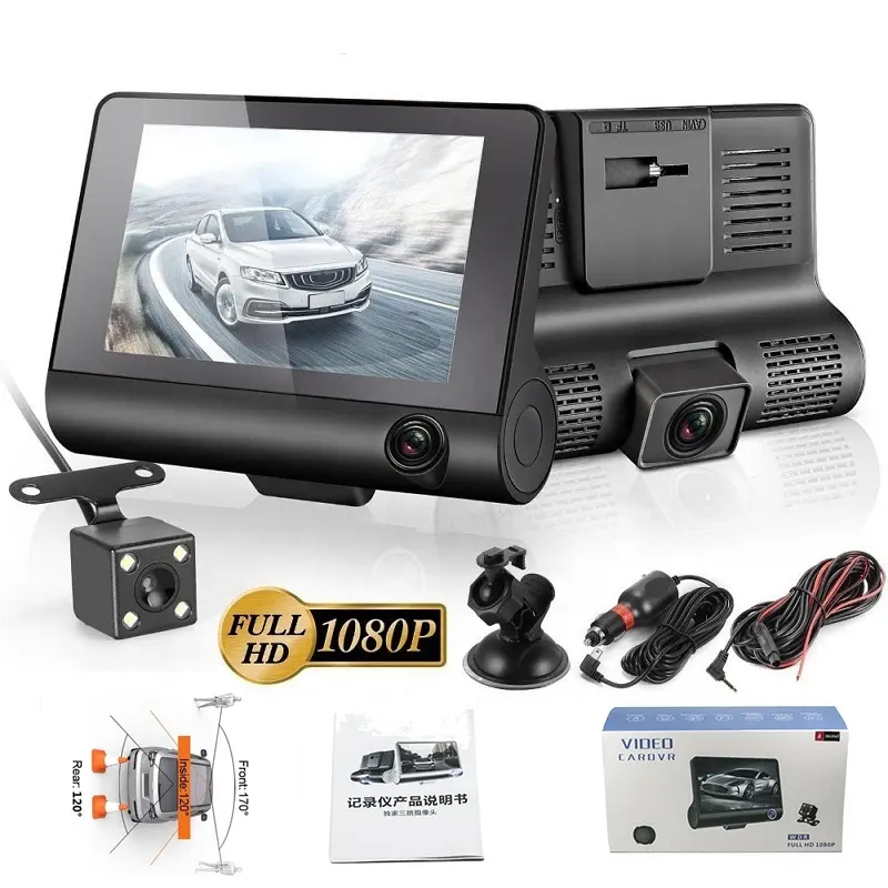 Topu. Yhot Verkoop Oem & Odm Rijrecorder Dashboard Camera Tn Ips Full Hd Auto Black Box Auto Dvr Camera Drievoudige Lens Dashcam