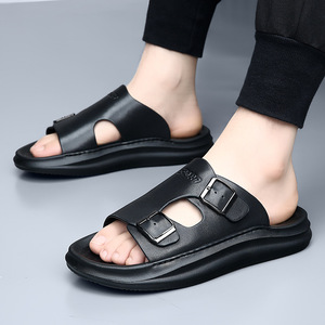 Men's Layered Cowhide <b>Slippers</b> for <b>Summer</b> Outdoor Wear, High-end and Slip-resistant Leather Sandals - Product Image 5