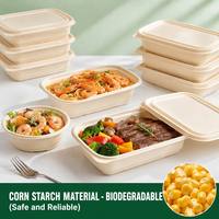 Boîtes à lunch jetables, 1000 ml, sans PFAS, micro-ondables, contenants alimentaires biodégradables en amidon de maïs avec couvercles