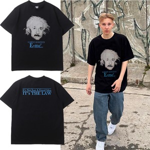 T-shirt d'été à manches courtes pour hommes et femmes, style rétro Einstein, imprimé, streetwear ample, haute qualité - Product Image 1