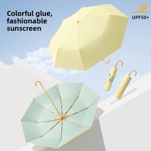 Parasol manuel pliant à trois volets à 8 baleines pour femme ; Parapluie anti-UV élégant avec poignée courbée - Product Image 2