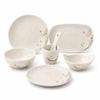 Service de table en mélamine de qualité alimentaire, tons terreux, motif lotus, assiettes et bols marron beige style peinture à l'eau chinoise pour usage domestique quotidien CE