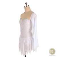 LIUHUO Robe de patinage artistique Robe de patinage blanche Robe de danse justaucorps dentelle florale Robe dorée et grise CA