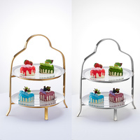 Support de service à 2 niveaux en métal pour gâteaux de mariage, présentoir alimentaire de traiteur, doré, moderne, de luxe, pour restaurant, personnalisable, vente en gros
