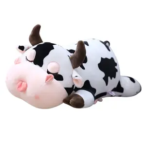 Unisex Simulation Cow Plush Toy Cute Soft Weighted Animal Stuffed Toy Filled with PP Cotton