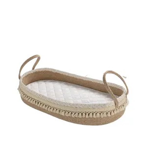 手工编织棉绳摩西篮子更换桌垫，带床垫垫可拆卸盖