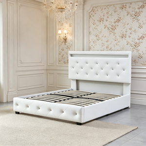 <span class=keywords><strong>Lit</strong></span> de rangement capitonné en <span class=keywords><strong>strass</strong></span> blancs avec tiroirs, en cuir PU, taille Queen, mobilier de chambre à coucher – Vente en gros - Product Image 4
