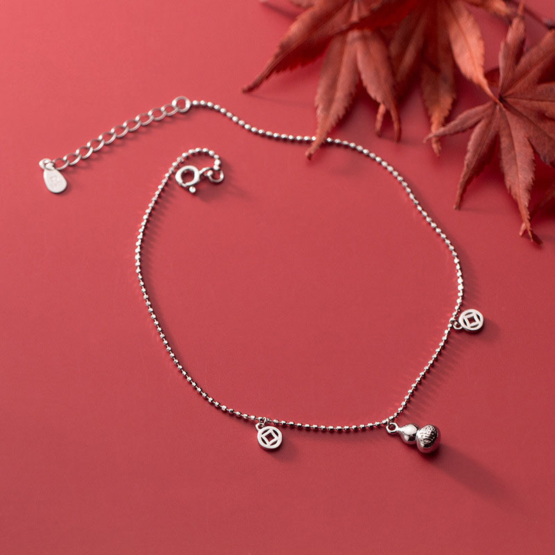 Small Gourd Coin Charm Anklets For Women Sterling Silver 925 Jewelry